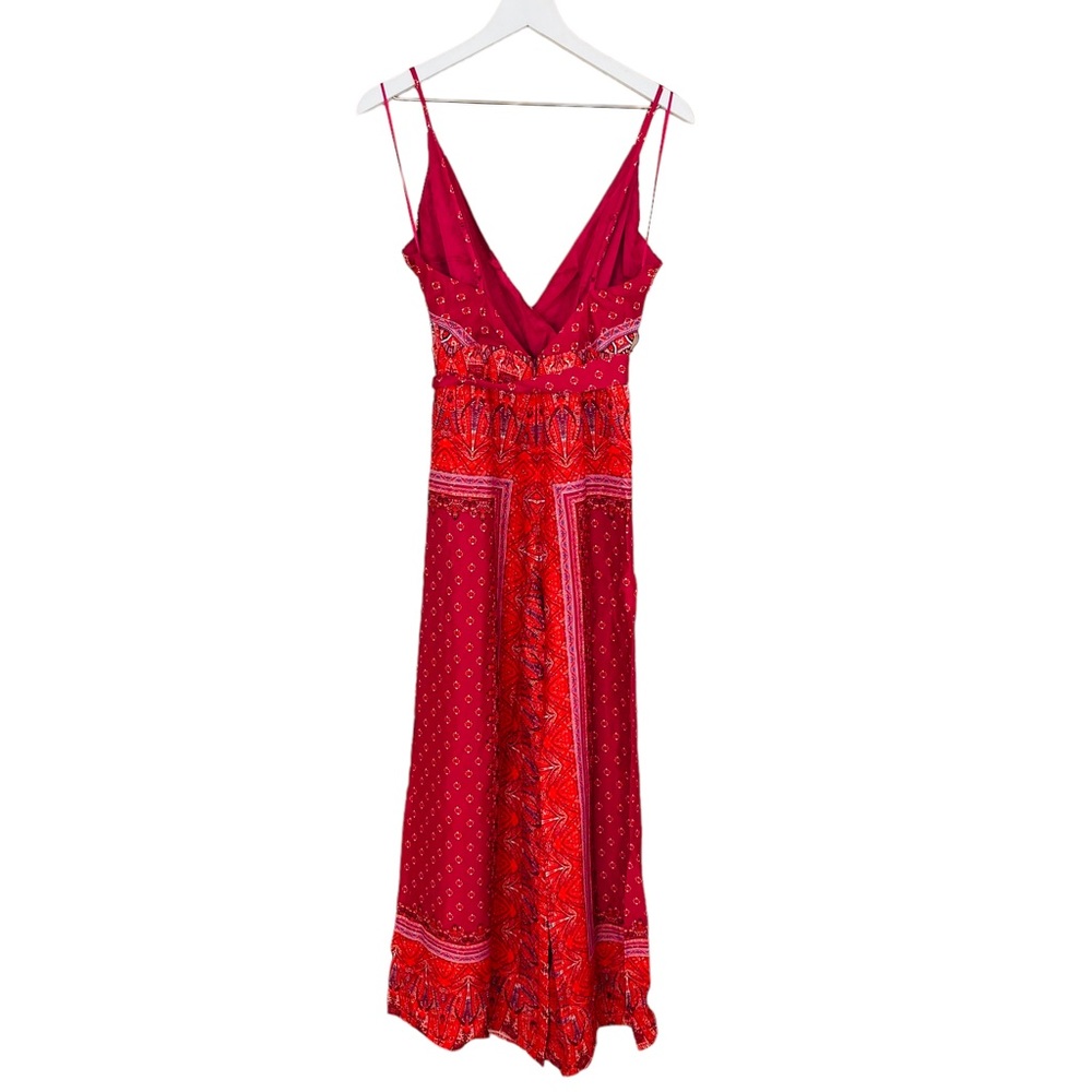 Free People Cabbage Rose Boho Wrap Top Waist Tie Satin Wide Leg Jumpsuit Size 2‎ - Picture 9 of 12